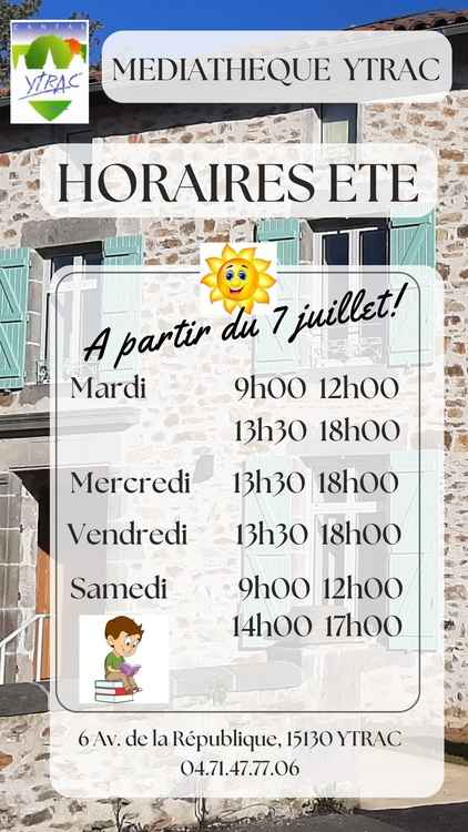 Horaires été Médiathèque