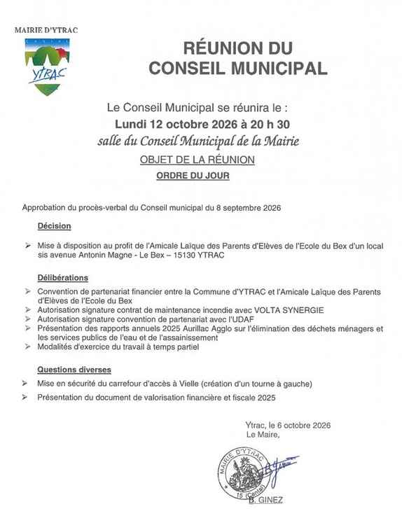 Ordre du jour CM 12 octobre 2026